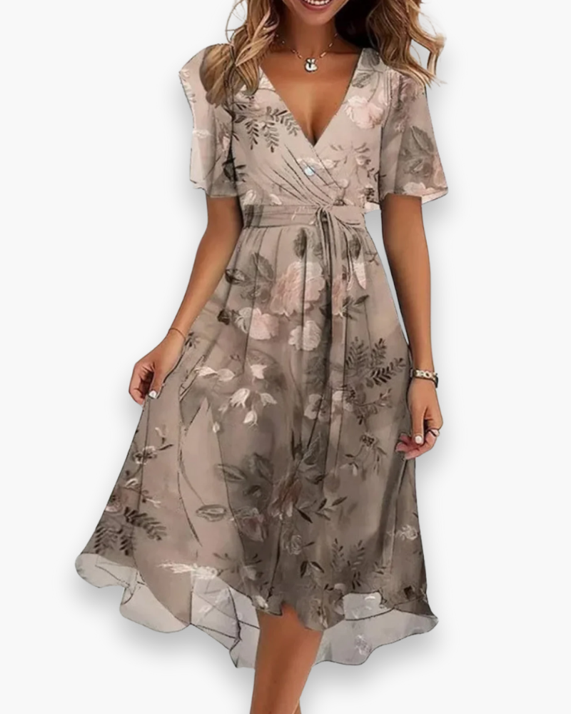Léa | Robe Femme Fleurie Imprimé Aquarelle Midi