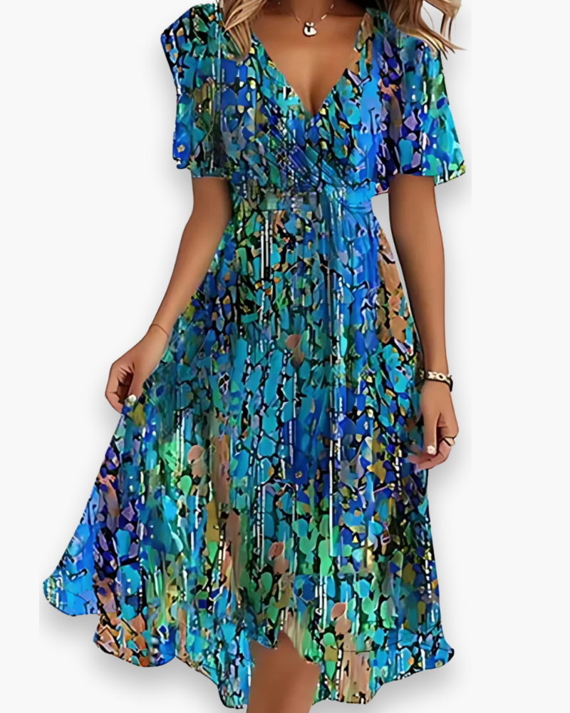 Léa | Robe Femme Fleurie Imprimé Aquarelle Midi