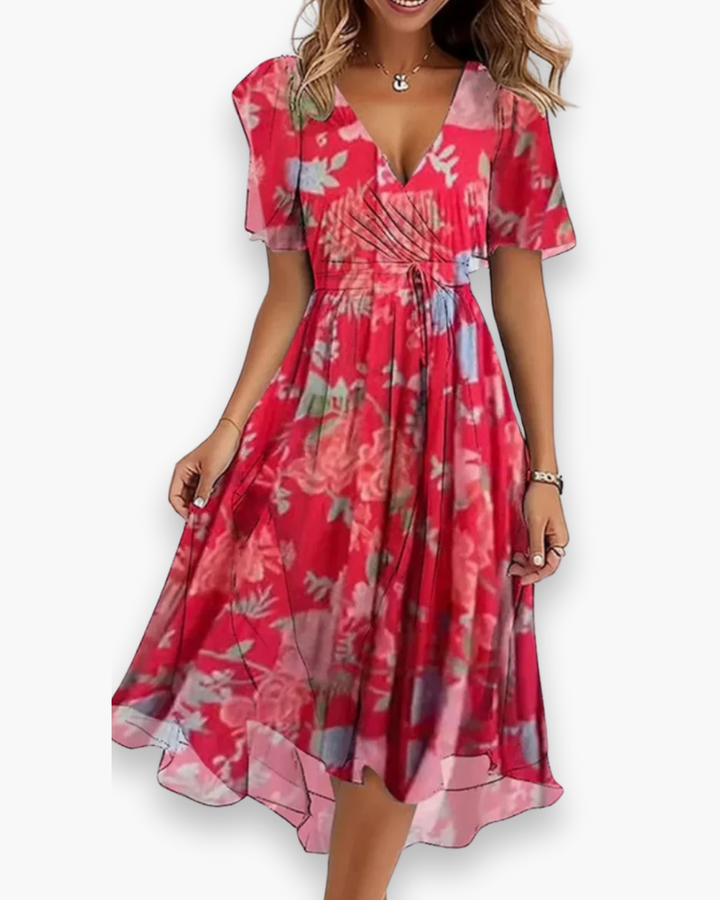 Léa | Robe Femme Fleurie Imprimé Aquarelle Midi