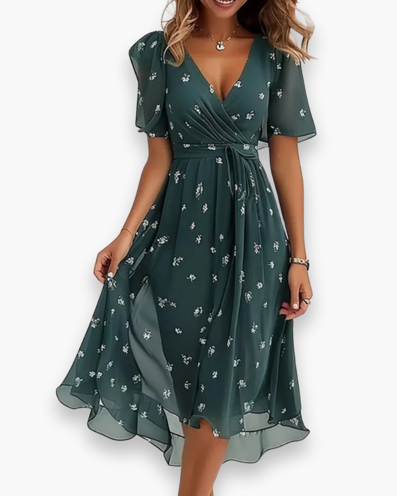 Léa | Robe Femme Fleurie Imprimé Aquarelle Midi