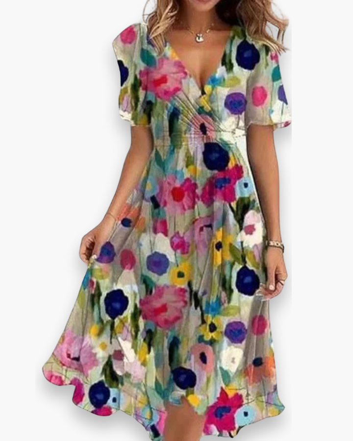 Léa | Robe Femme Fleurie Imprimé Aquarelle Midi