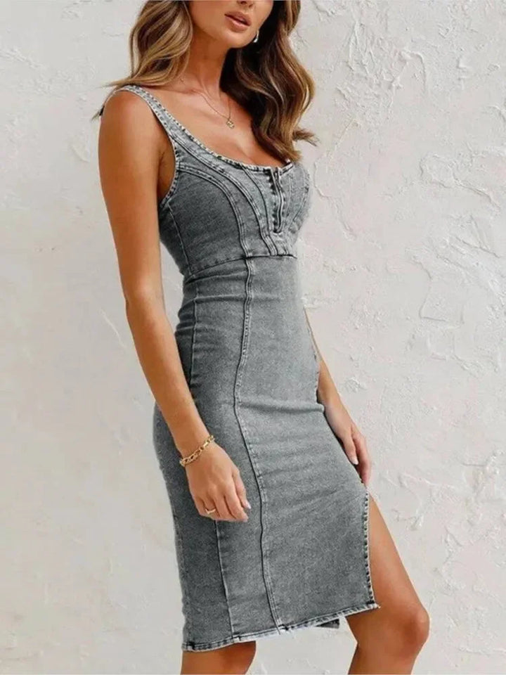 Léa | Robe Fourreau Denim Femme Fendue