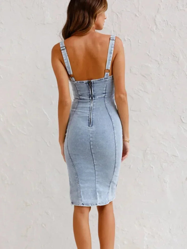 Léa | Robe Fourreau Denim Femme Fendue