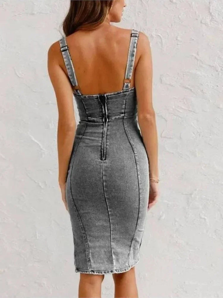 Léa | Robe Fourreau Denim Femme Fendue