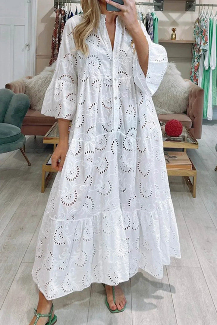 Léa | Robe Longue Blanche Broderie Anglaise