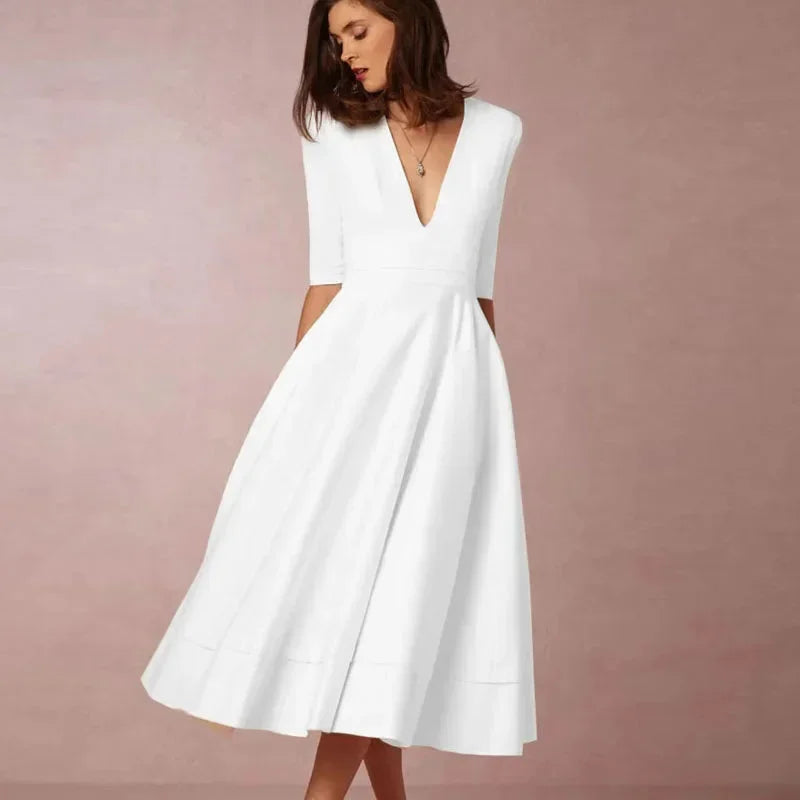 Léa | Robe Midi Col V Ivoire Femme