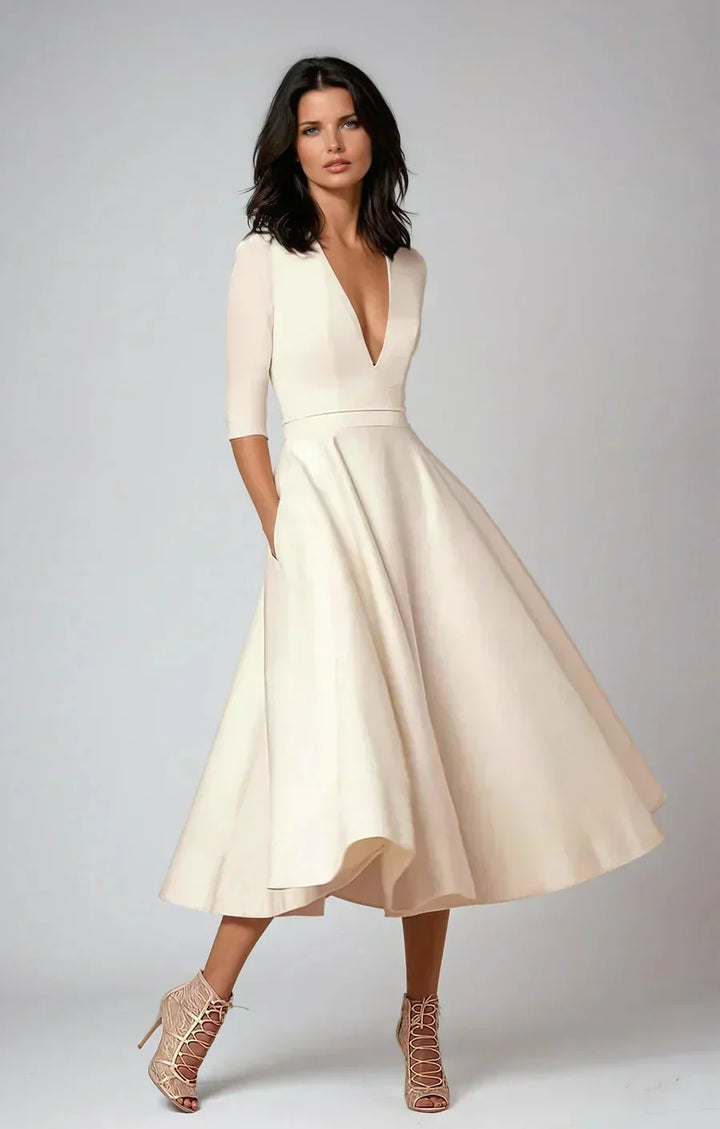 Léa | Robe Midi Col V Ivoire Femme