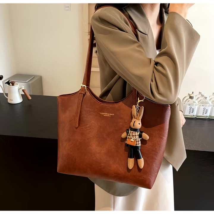Léa | Sac Cabas Femme Simili Cuir Marron Texturé