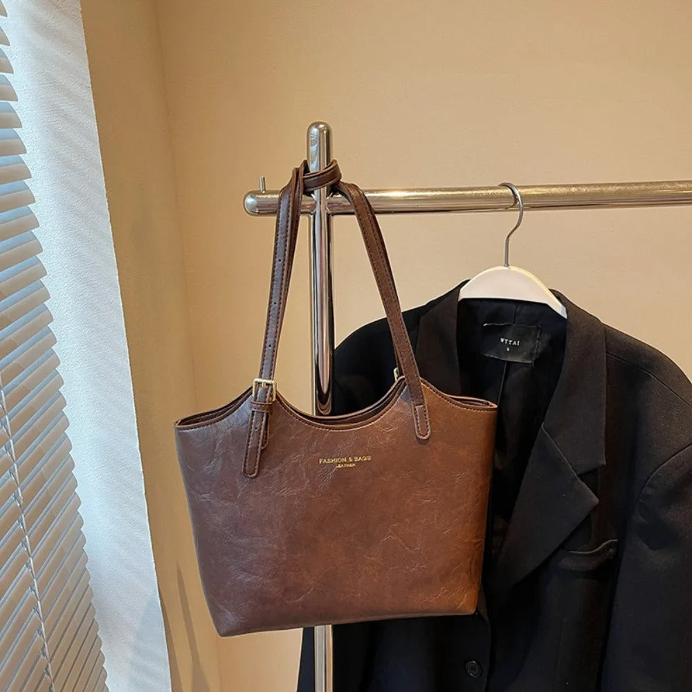 Léa | Sac Cabas Femme Simili Cuir Marron Texturé