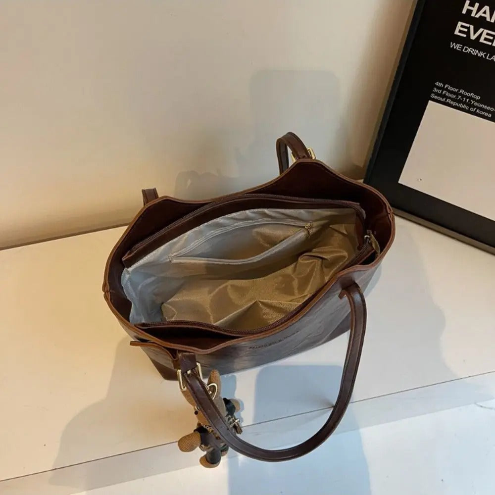 Léa | Sac Cabas Femme Simili Cuir Marron Texturé