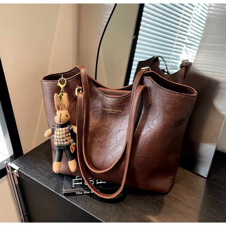 Léa | Sac Cabas Femme Simili Cuir Marron Texturé