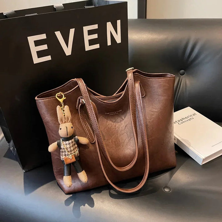 Léa | Sac Cabas Femme Simili Cuir Marron Texturé