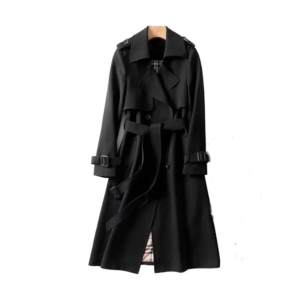 Léa | Trench Coat Long Femme Ceinturé Kaki