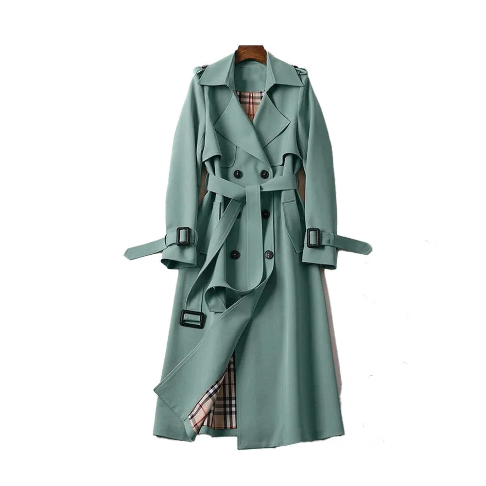 Léa | Trench Coat Long Femme Ceinturé Kaki