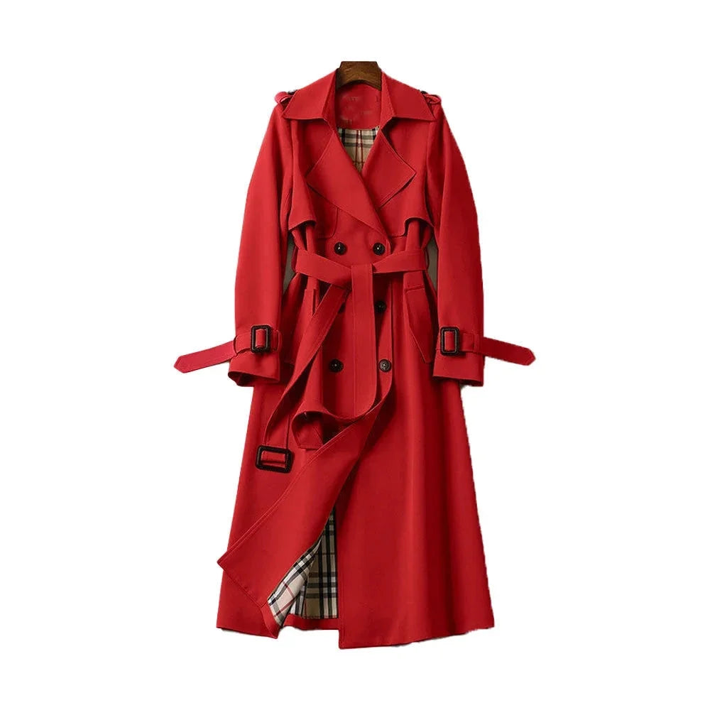 Léa | Trench Coat Long Femme Ceinturé Kaki