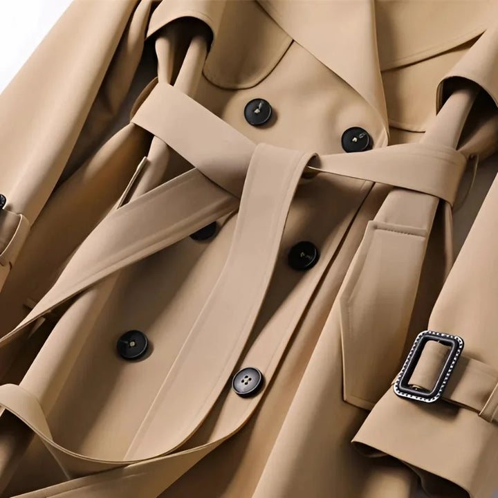Léa | Trench Coat Long Femme Ceinturé Kaki