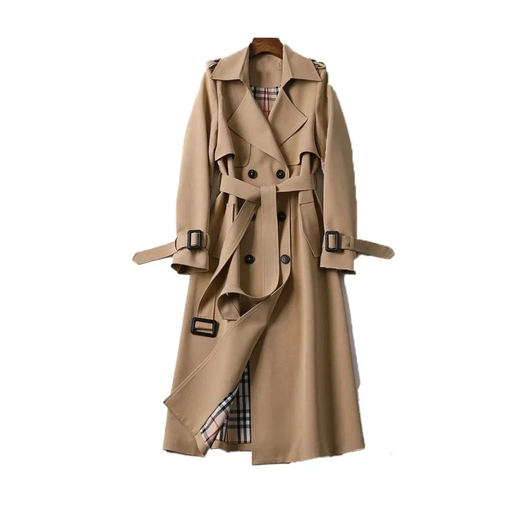 Léa | Trench Coat Long Femme Ceinturé Kaki
