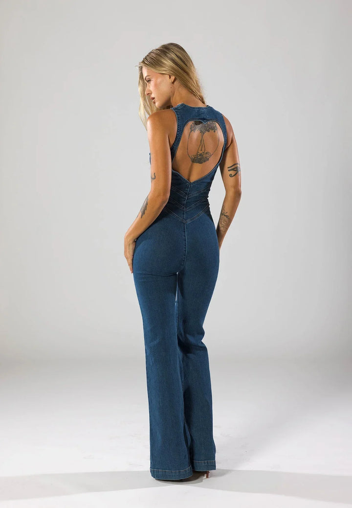 Lola | Combinaison Jean Femme Flare Décolleté