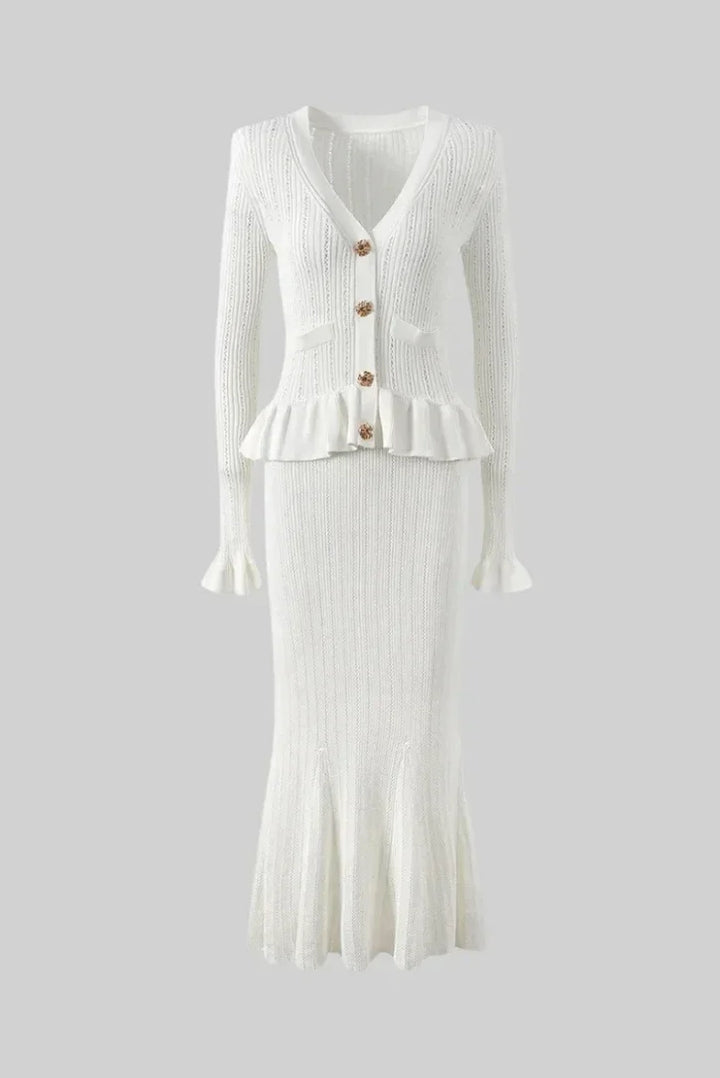 Lola | Ensemble Deux Pièces Maille Côtelée Col V Femme