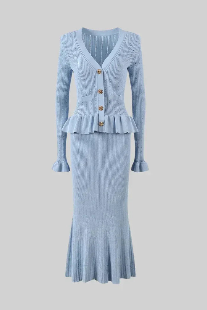 Lola | Ensemble Deux Pièces Maille Côtelée Col V Femme