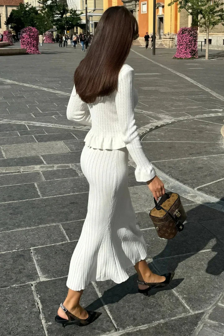 Lola | Ensemble Deux Pièces Maille Côtelée Col V Femme