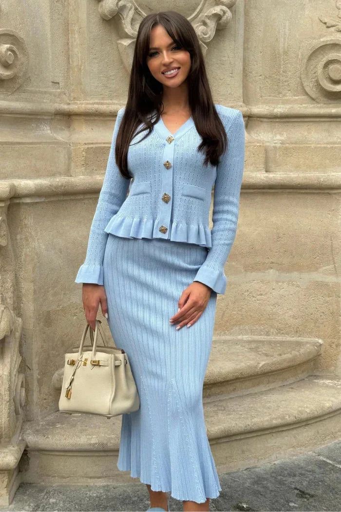 Lola | Ensemble Deux Pièces Maille Côtelée Col V Femme