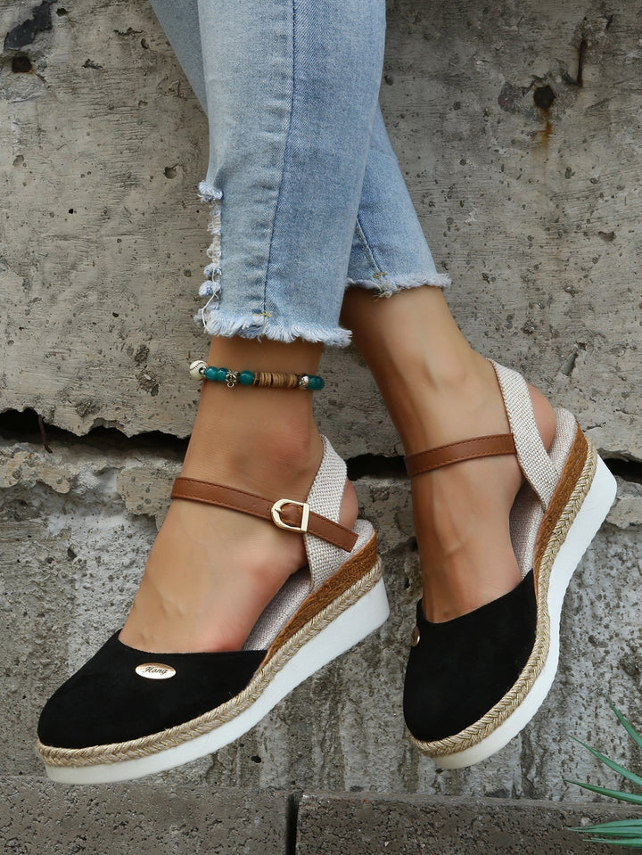 Lola | Espadrilles Compensées Femme Daim Marron Bride Cheville