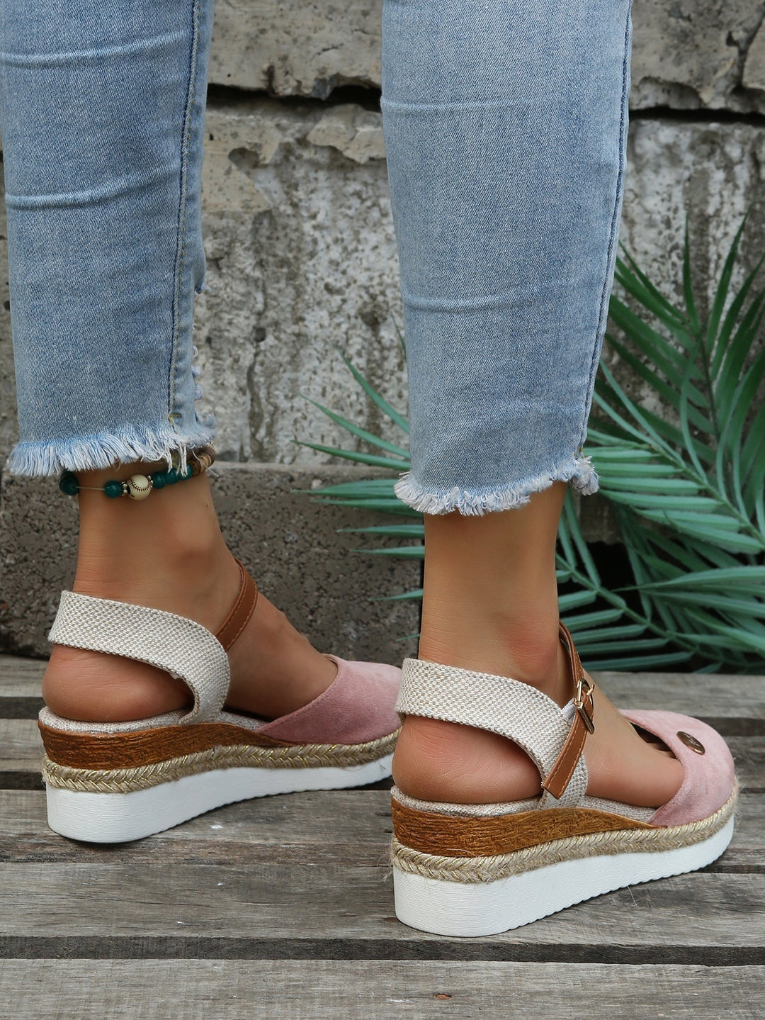Lola | Espadrilles Compensées Femme Daim Marron Bride Cheville