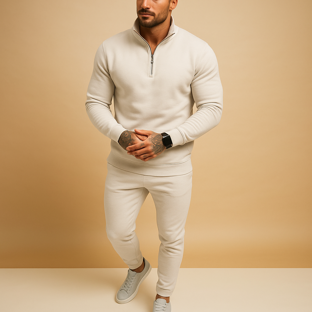 Alexis | Survêtement Homme Quart de Zip Col Montant Côtelé