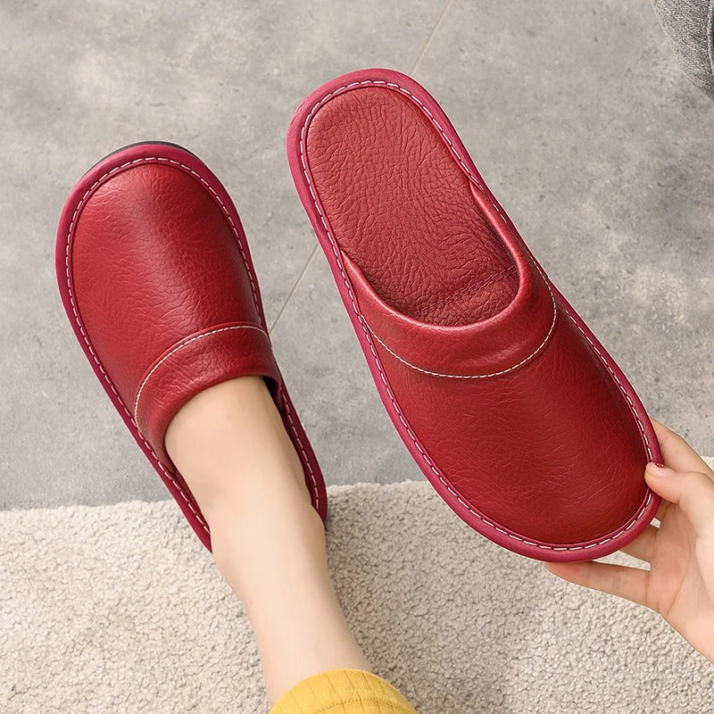 Lou | Mules en Cuir Marron Bout Fermé à Enfiler