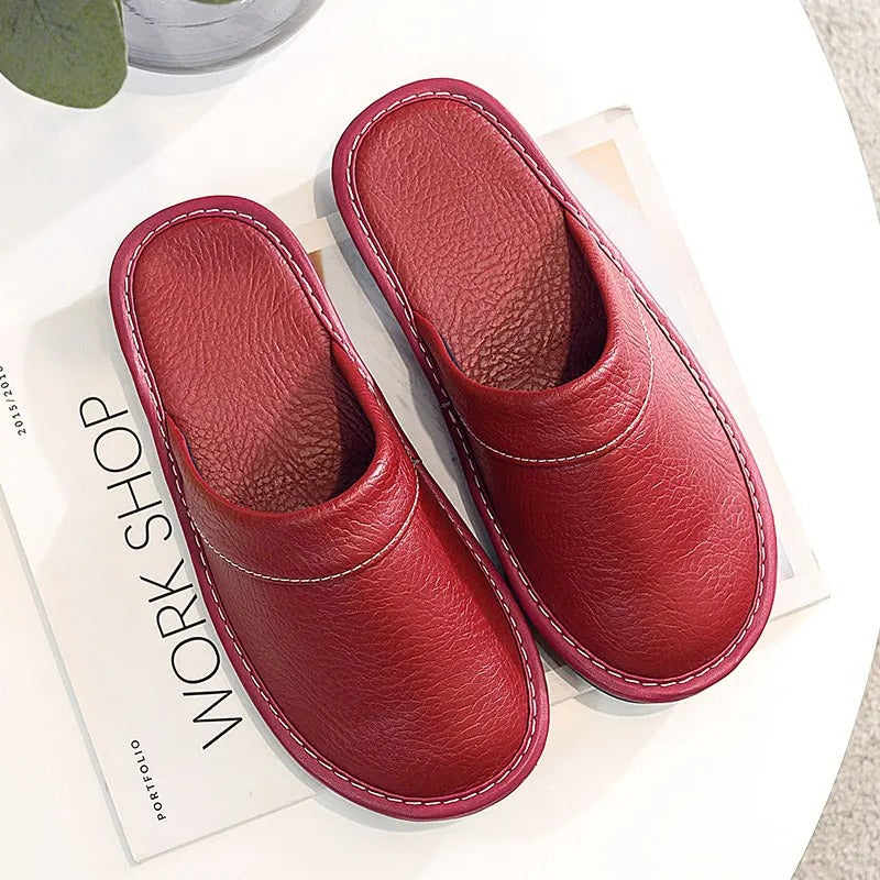 Lou | Mules en Cuir Marron Bout Fermé à Enfiler