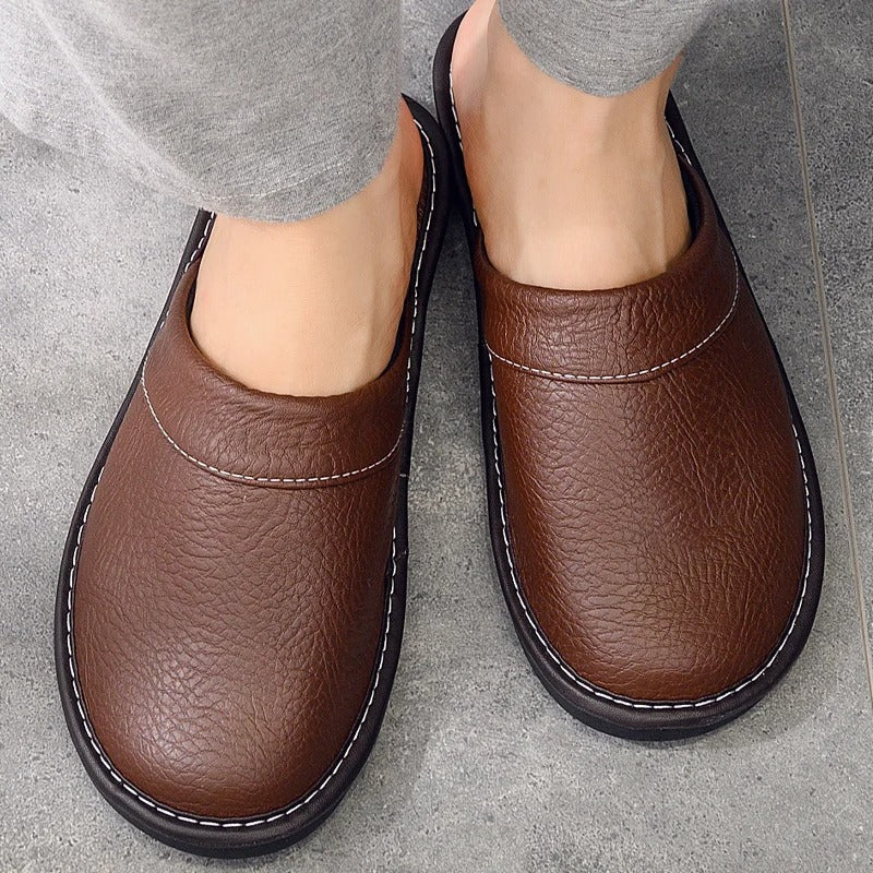 Lou | Mules en Cuir Marron Bout Fermé à Enfiler