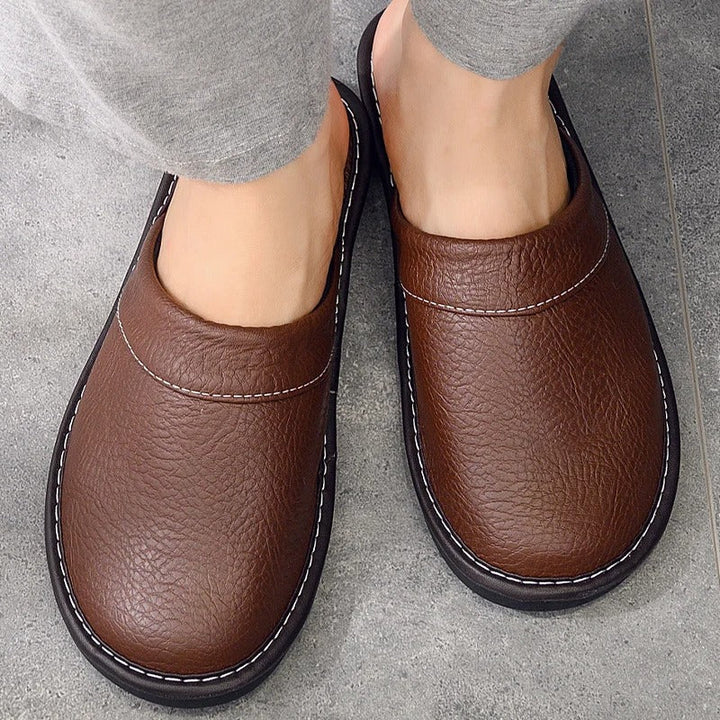 Lou | Mules en Cuir Marron Bout Fermé à Enfiler
