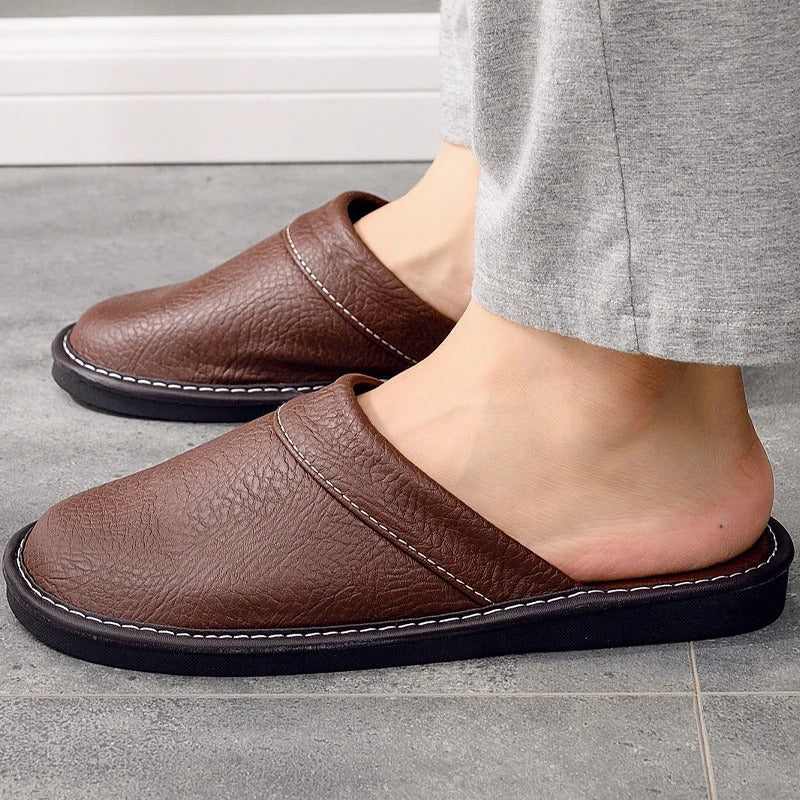 Lou | Mules en Cuir Marron Bout Fermé à Enfiler