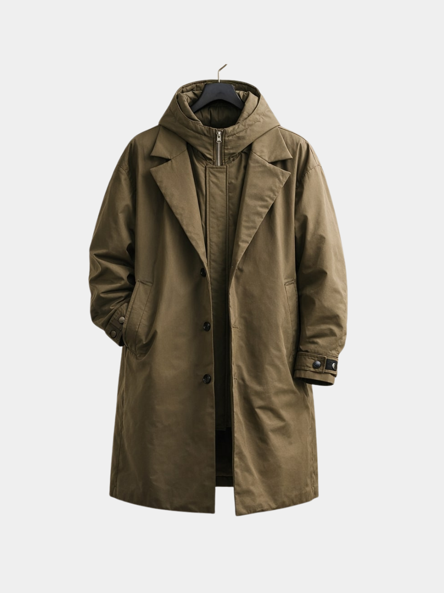Lou | Trench Coat à Capuche Kaki Coupe Ample