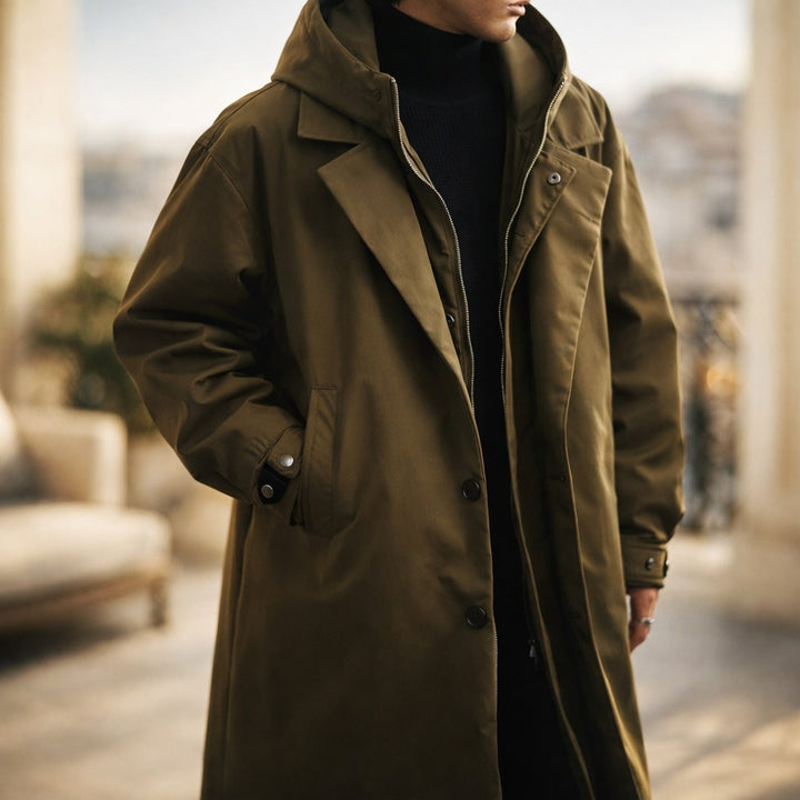 Lou | Trench Coat à Capuche Kaki Coupe Ample