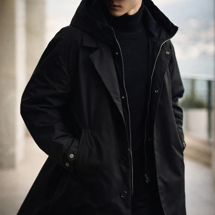 Lou | Trench Coat à Capuche Kaki Coupe Ample