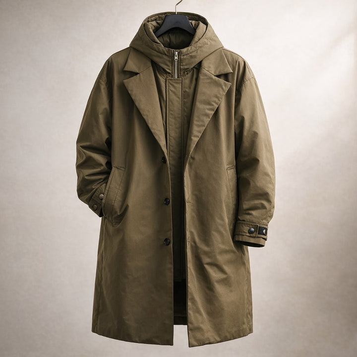 Lou | Trench Coat à Capuche Kaki Coupe Ample