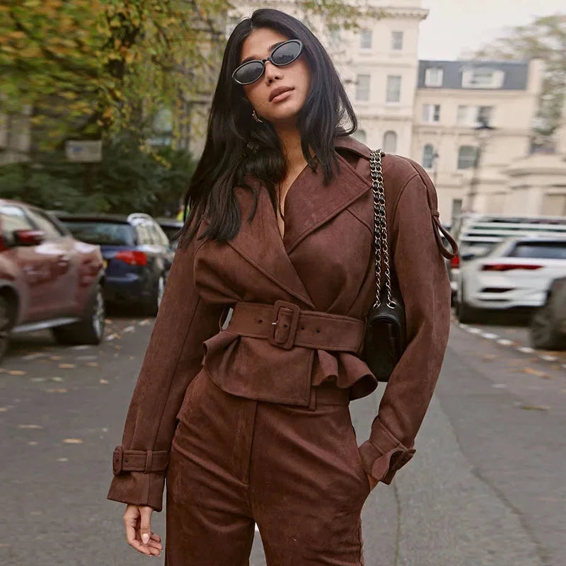 Louise | Ensemble Femme Veste Ceinturée Pantalon