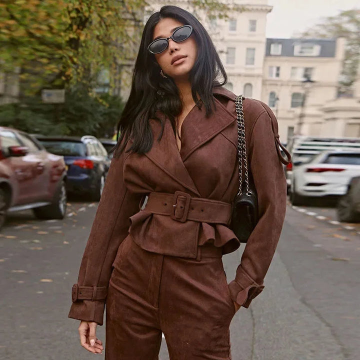 Louise | Ensemble Femme Veste Ceinturée Pantalon