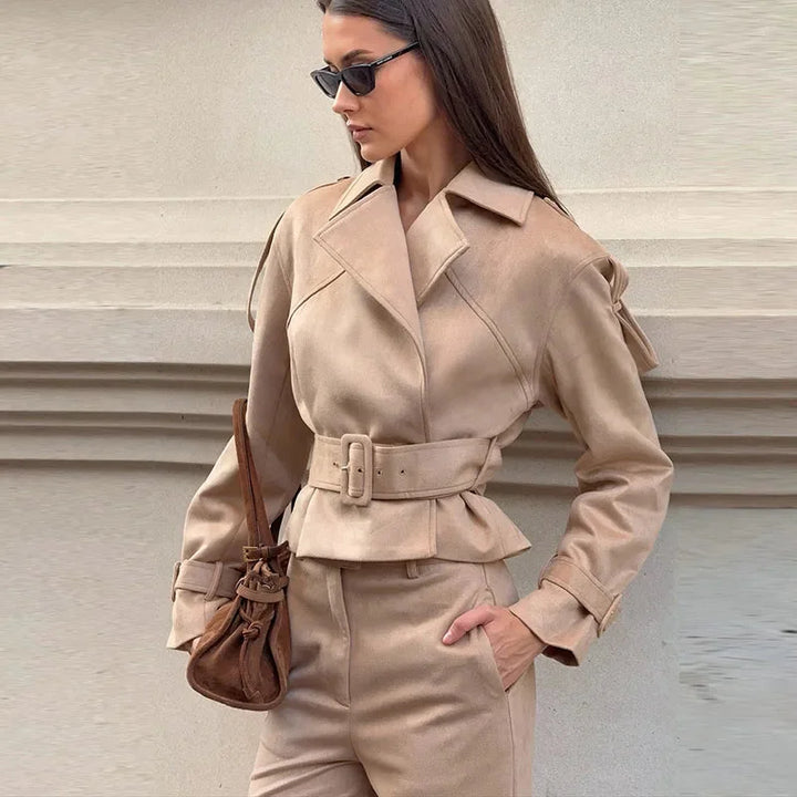Louise | Ensemble Femme Veste Ceinturée Pantalon