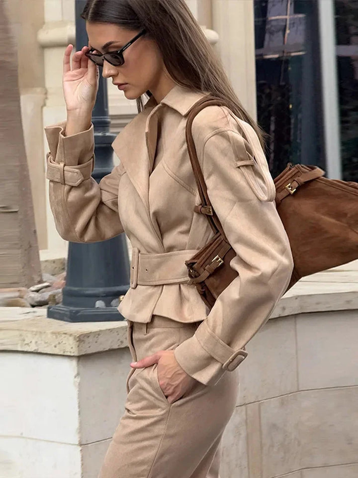 Louise | Ensemble Femme Veste Ceinturée Pantalon