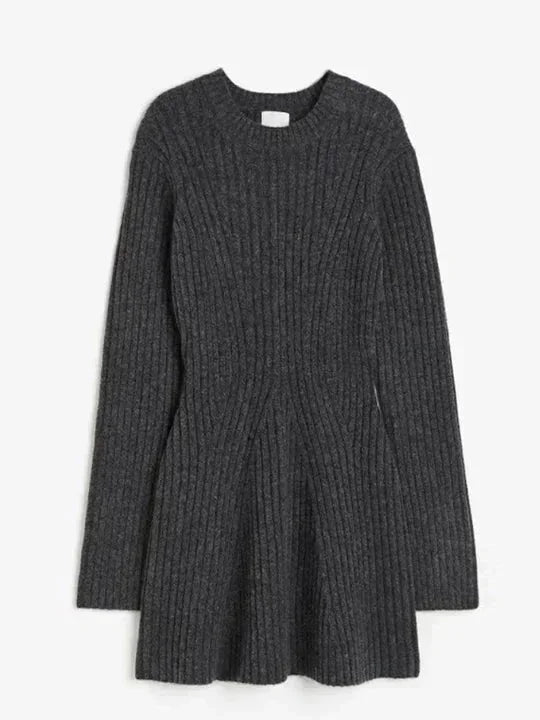 Louise | Robe Courte Côtelée Manches Longues Femme
