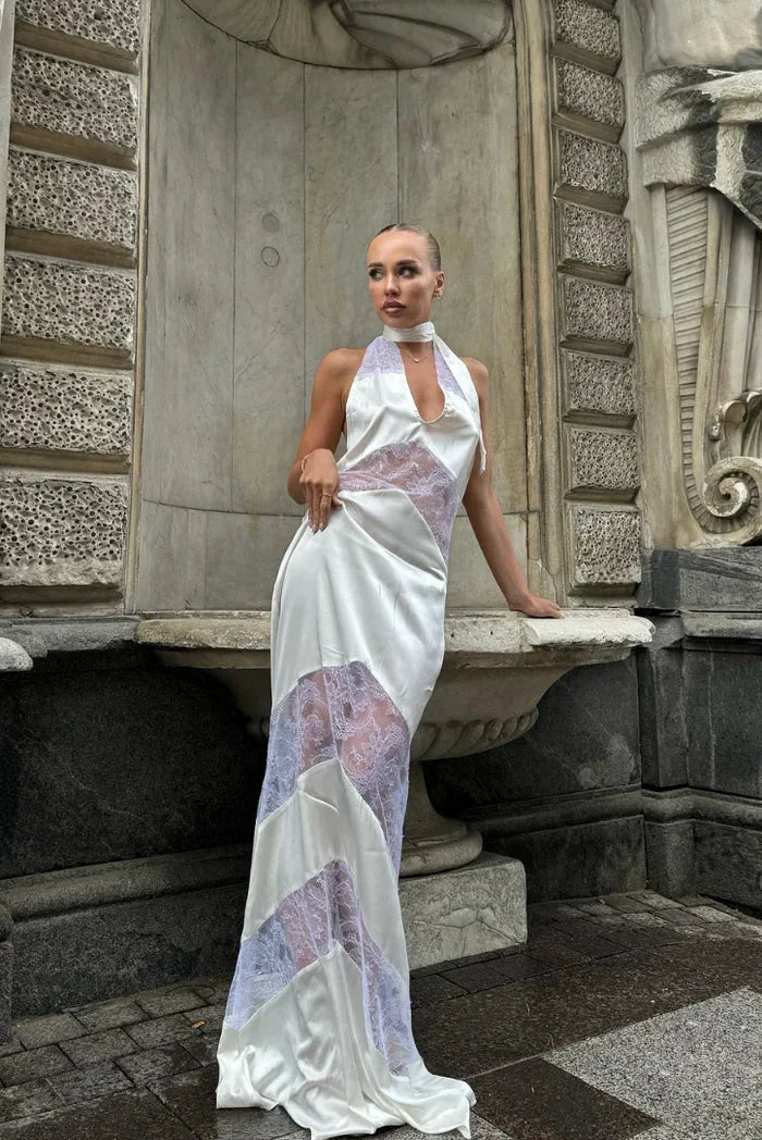 Louise | Robe de Soirée Longue Satin Dentelle