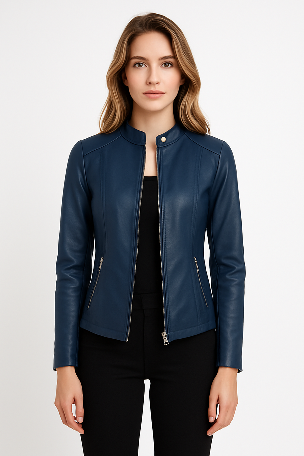 Louise | Veste Cuir Noir Femme Zippée Manches Longues