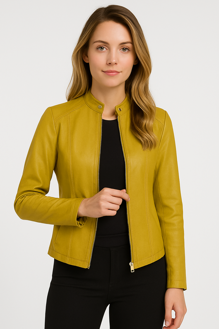 Louise | Veste Cuir Noir Femme Zippée Manches Longues