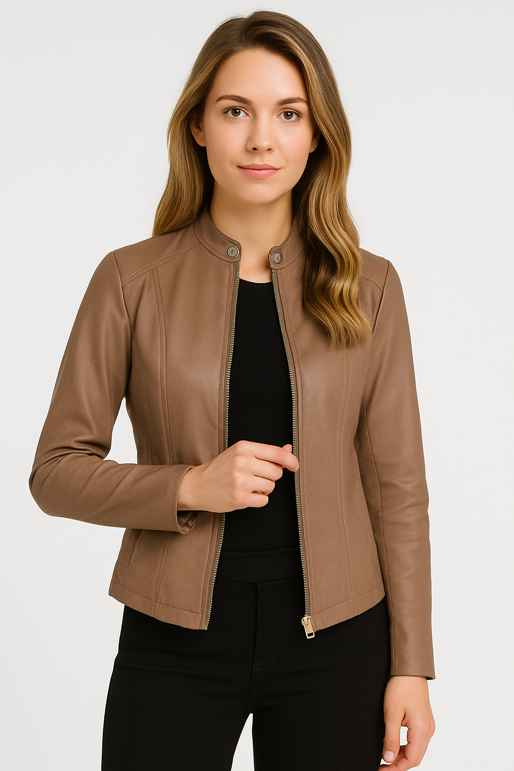 Louise | Veste Cuir Noir Femme Zippée Manches Longues