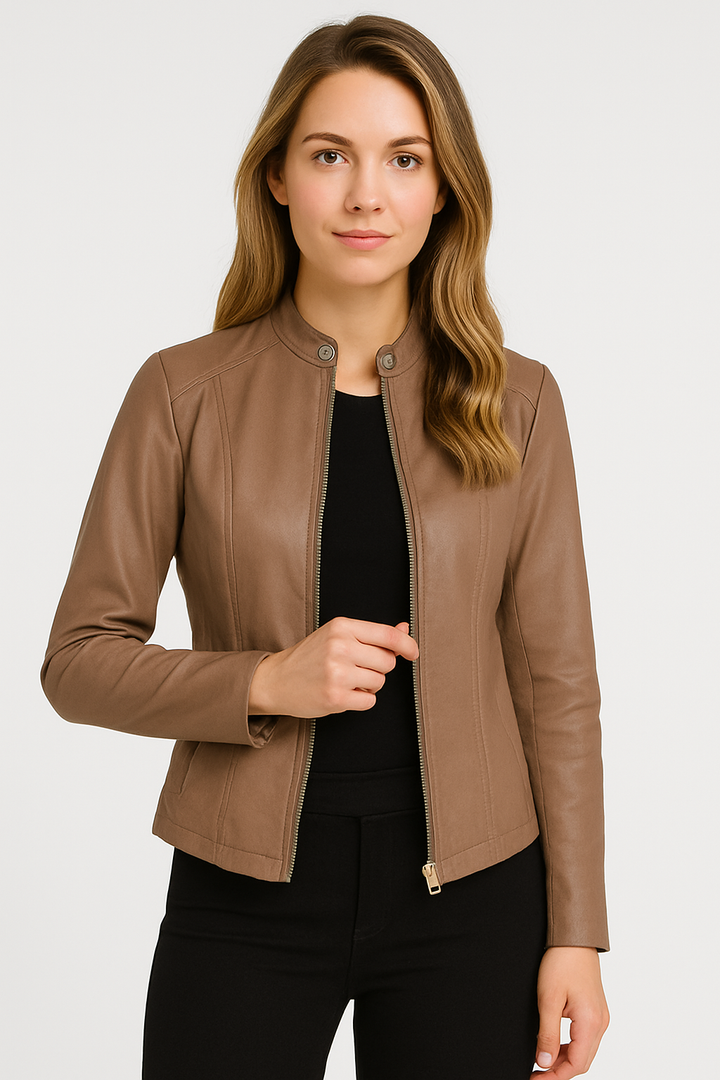 Louise | Veste Cuir Noir Femme Zippée Manches Longues