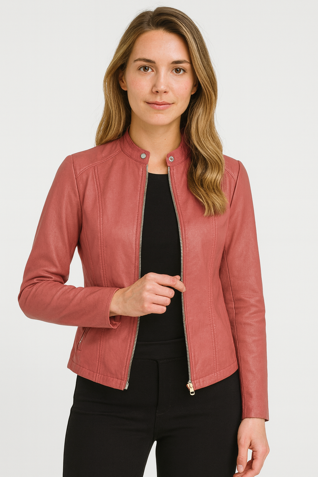 Louise | Veste Cuir Noir Femme Zippée Manches Longues