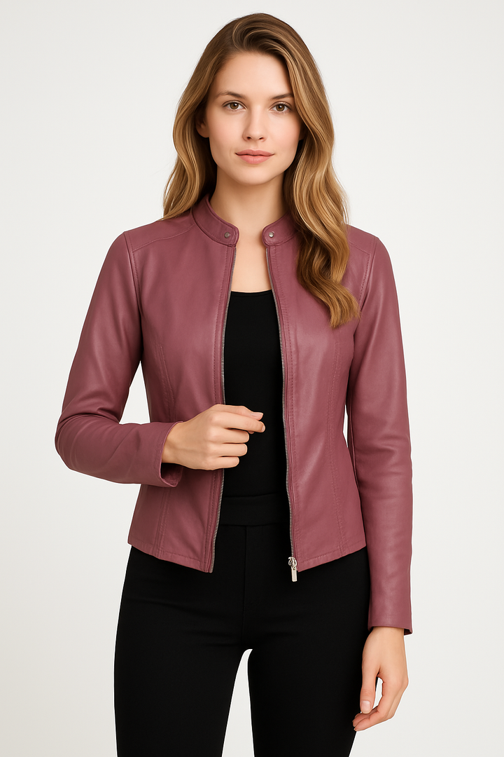 Louise | Veste Cuir Noir Femme Zippée Manches Longues
